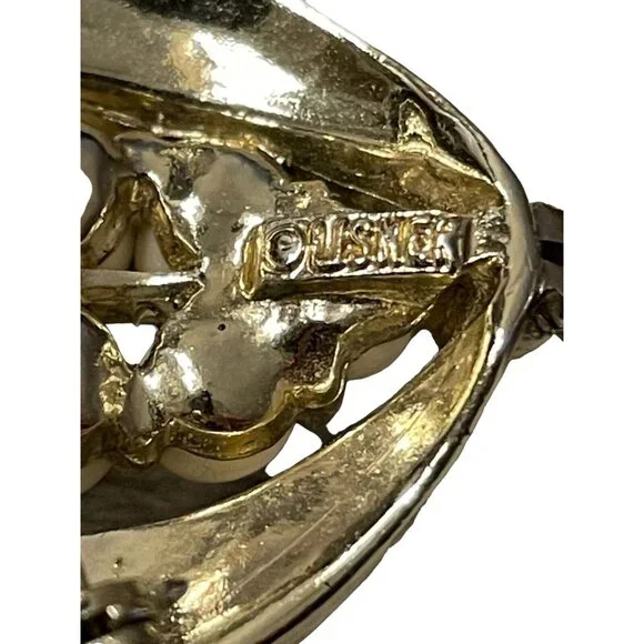 LISNER Signed Faux Pearls Gold‎ Tone Floral Cluster Leaves Brooch Pin Vintage - Picture 6 of 11